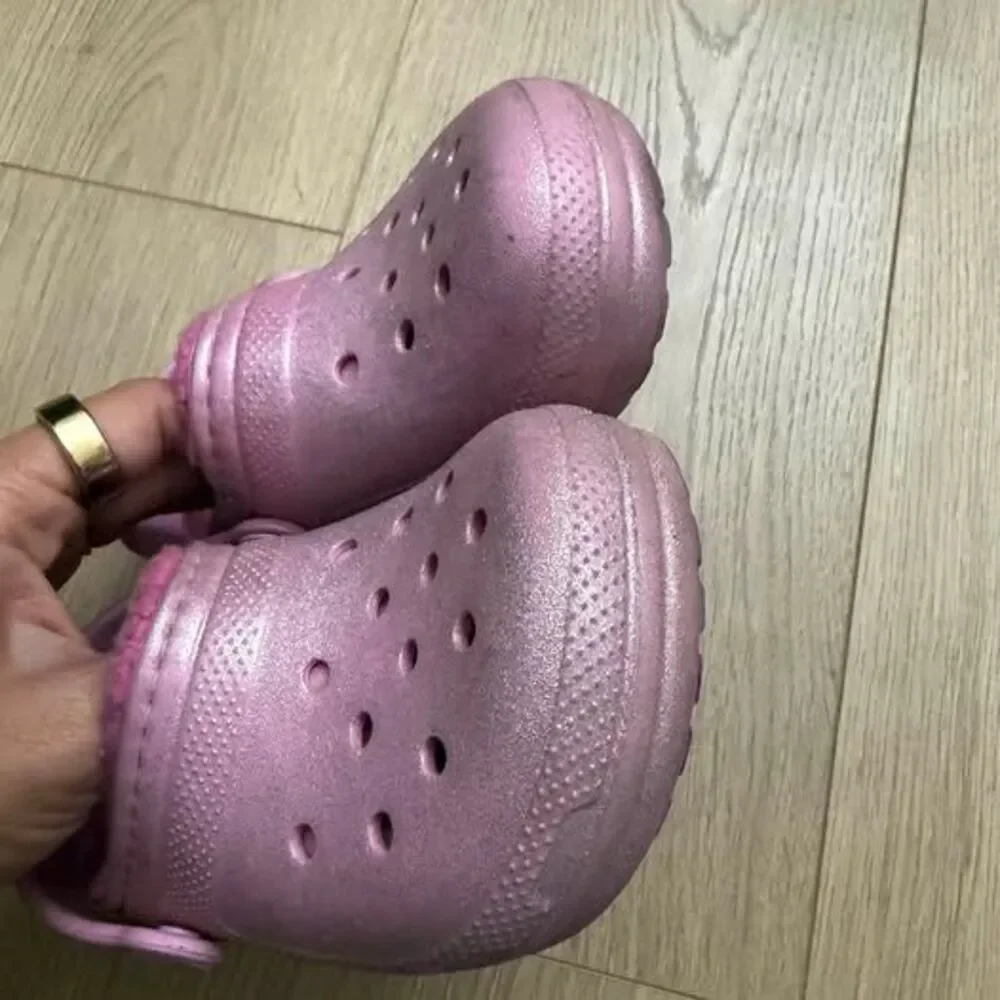 Crocs Classic Lined Pink Glitter Clogs Size C10